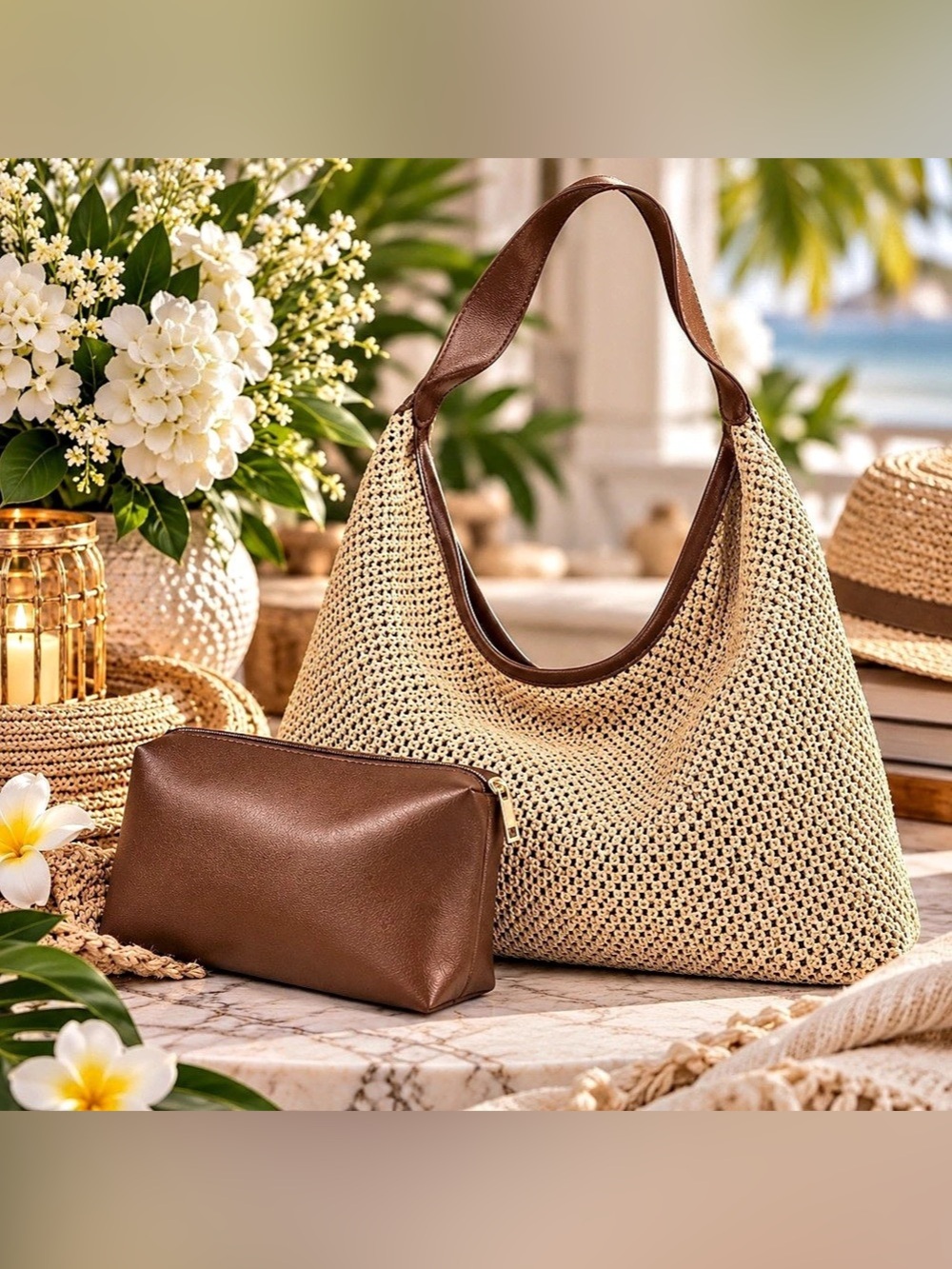 Woven Shoulder Bag in Brown & Tan NWOT